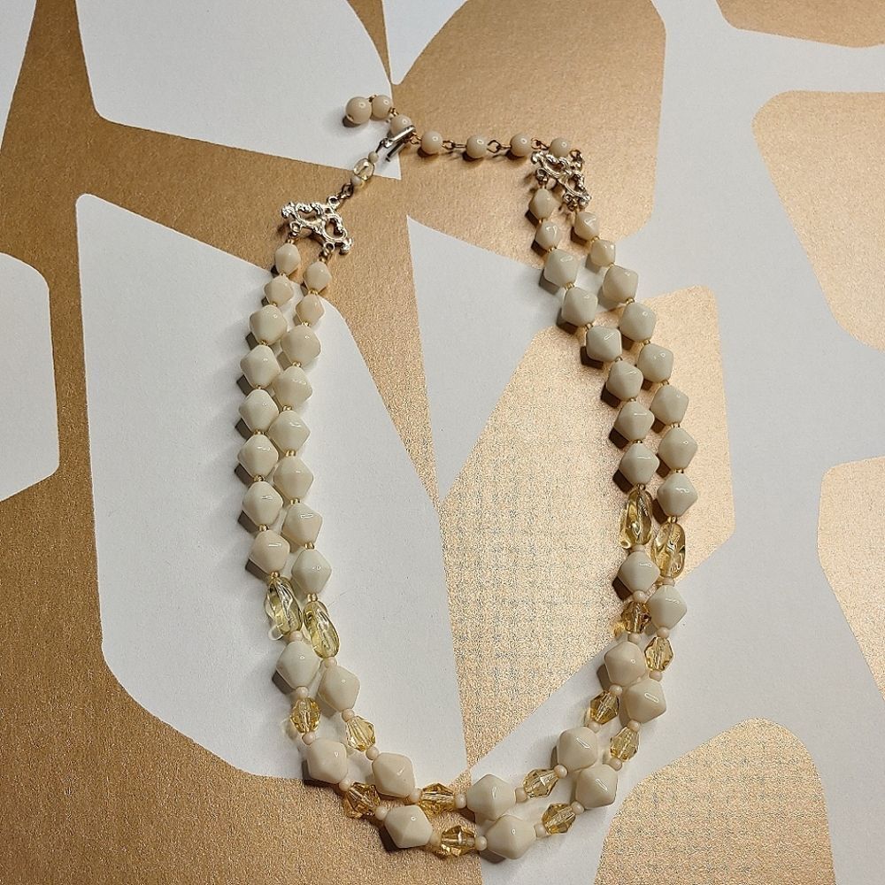 Vintage 50s 60s Acrylic Double Stranded Beaded Necklace